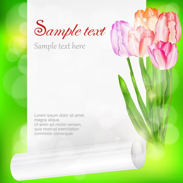 Vel papier en tulpen op groen — Stockvector