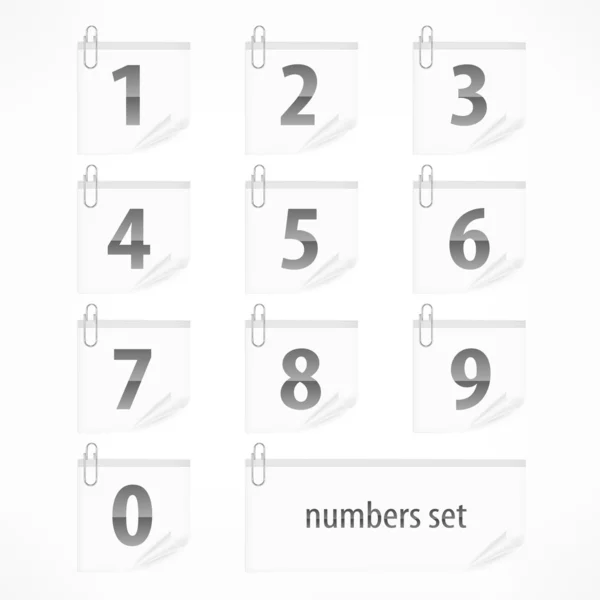 Set of numbers on paper stickers — Stock Vector