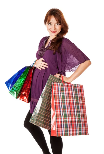 Kobieta w ciąży z torby — Zdjęcie stockowe