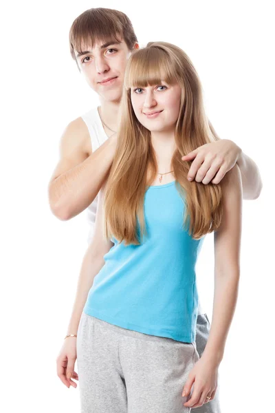 Cute sports couple in the studio — Stock Photo, Image