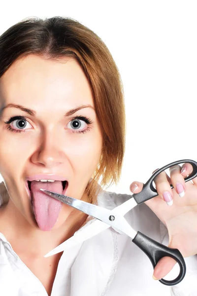 Woman with scissors — Stock Photo, Image