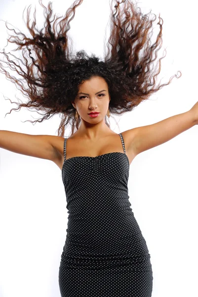 Gorgeous brunette girl with curly hair — Stock Photo, Image