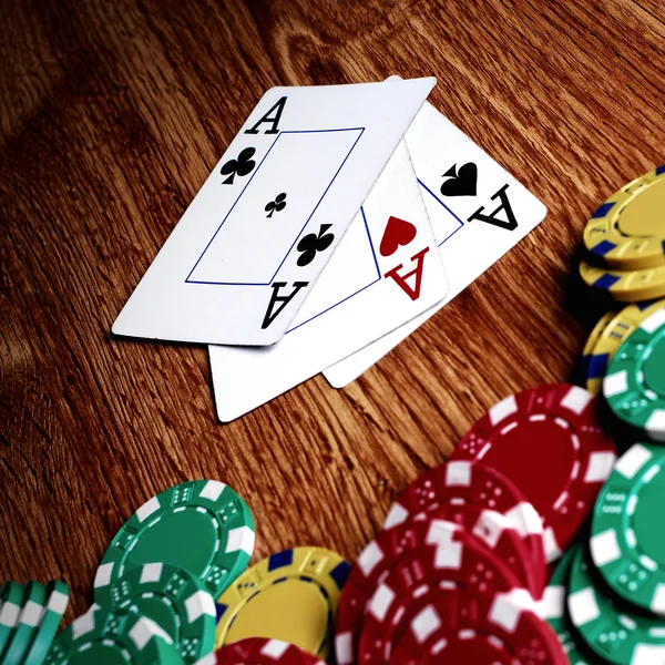 Three aces and chips — Stock Photo, Image