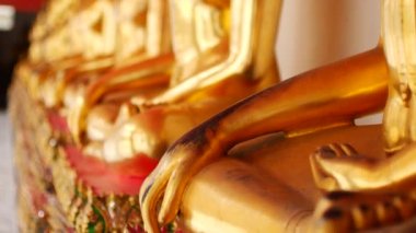 Tayland 'da bir Budist tapınağında bir sürü altın heykel.