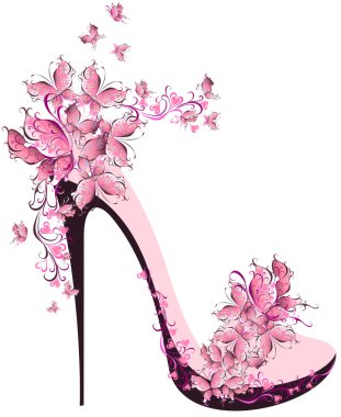 Shoes on a high heel decorated with butterflies