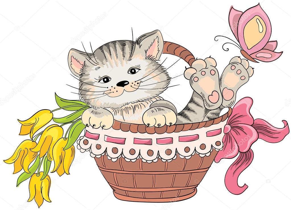 cat flower basket