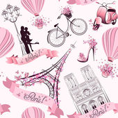 Paříž symboly bezešvé vzor. romantické cestování v Paříži. vektor