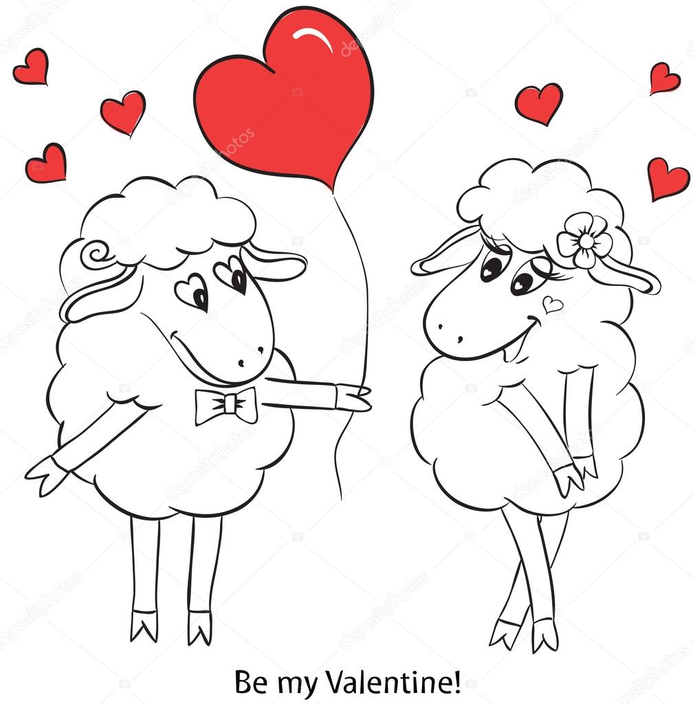 Couple In Love Cartoon Two Cute Enamored Sheep With Red Hearts Stock Vector Image By C Marina99