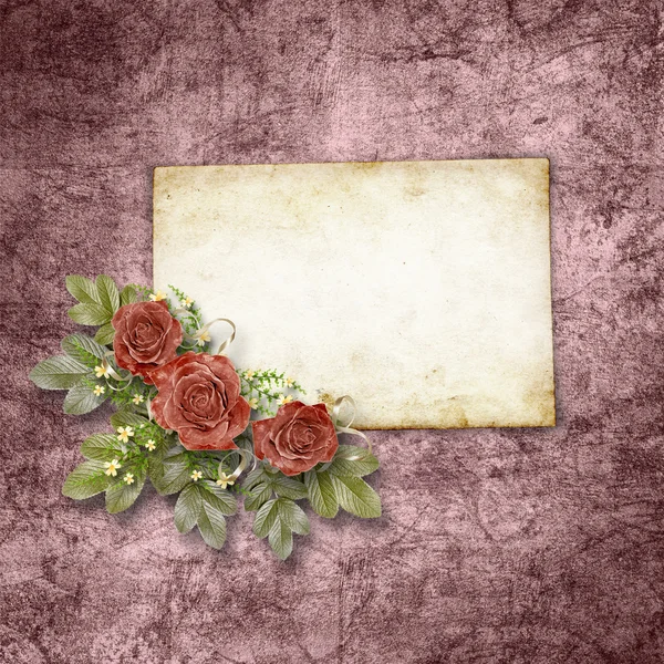 Card for congratulation or invitation with roses on abstract bac — Stok fotoğraf