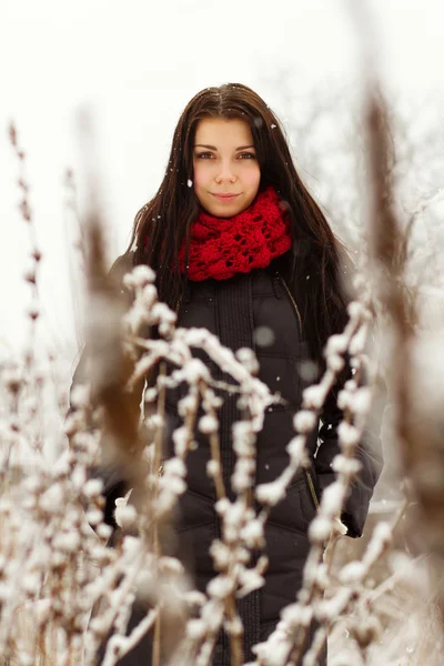 Chica al aire libre en el día de invierno nevado —  Fotos de Stock