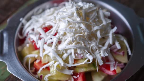 Serbian Salad Feta Cheese Fresh Vegetables — 图库视频影像