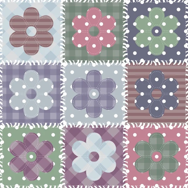 Fundo patchwork com flores e botões — Vetor de Stock