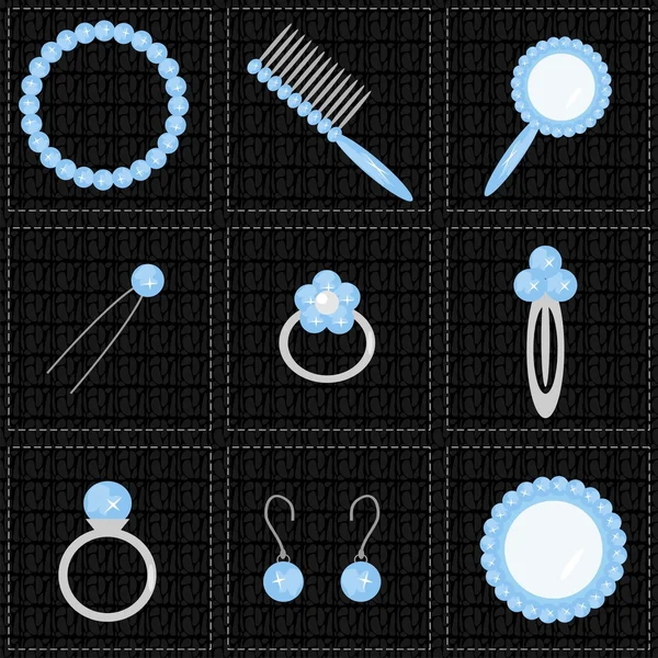 Set con objetos lady en patchwork con diferentes texturas — Vector de stock