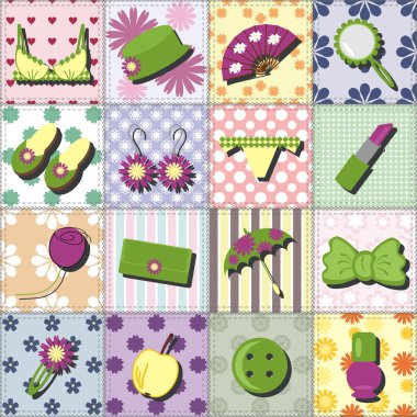 Bayan nesneleri patchwork zemin üzerine