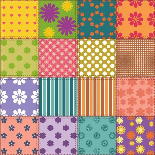 Patchwork background with different patterns — Stock Vector