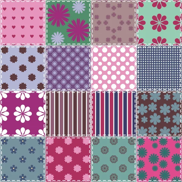 Patchwork background with different patterns — Stock Vector