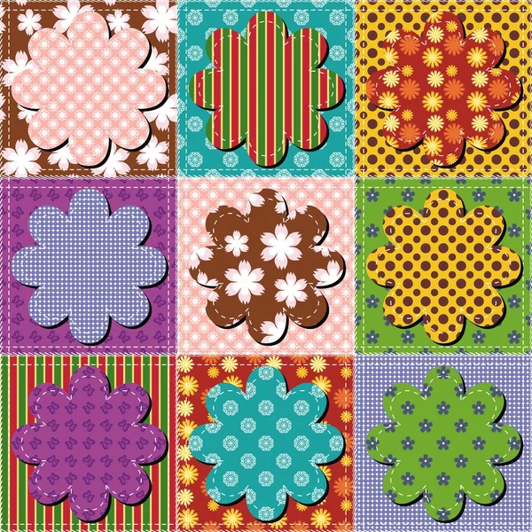 Patchwork Hintergrund mit Blumen — Stockvektor