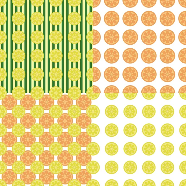 Four seamless background with lemons and oranges — Stock Vector