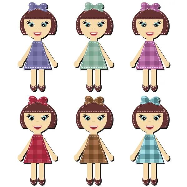 Scrapbook girls in different dresses — Stock Vector