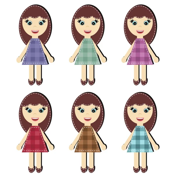 Scrapbook girls in different dresses — Stock Vector