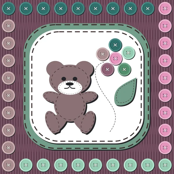 Carte avec ours en peluche et boutons — Image vectorielle