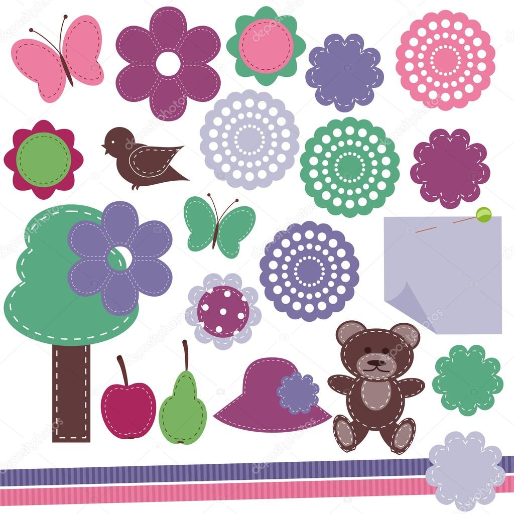 Scrapbook objects on white background