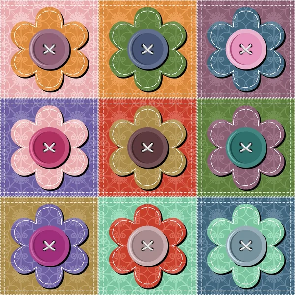 Patchwork sfondo con fiori — Vettoriale Stock