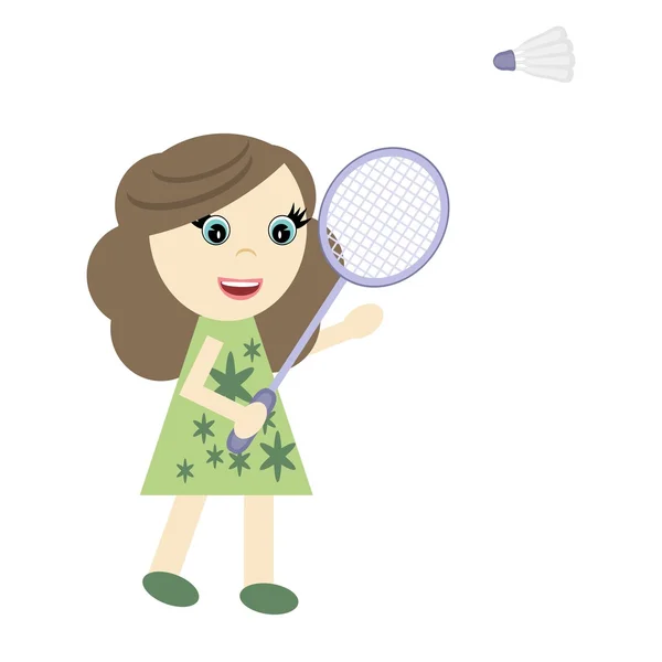 Little girl playing badminton — Stock Vector