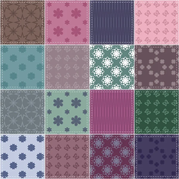 Patchwork background with different patterns — Stock Vector