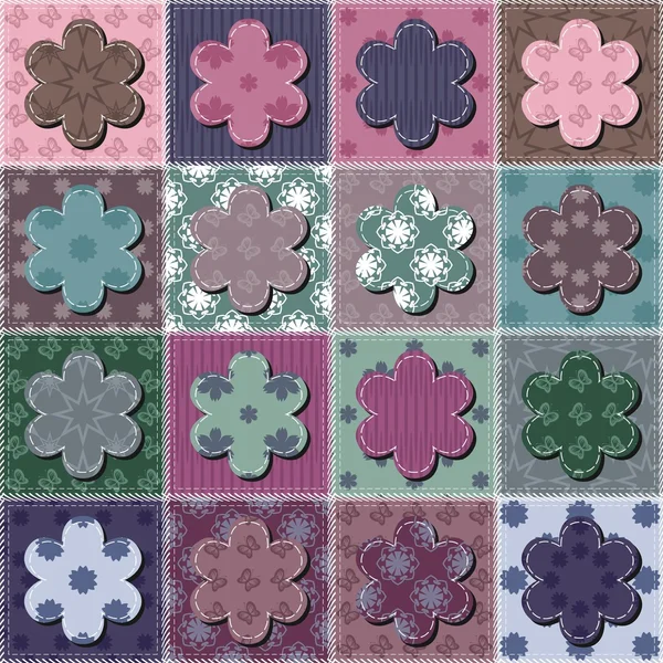 Patchwork fundo com flores — Vetor de Stock