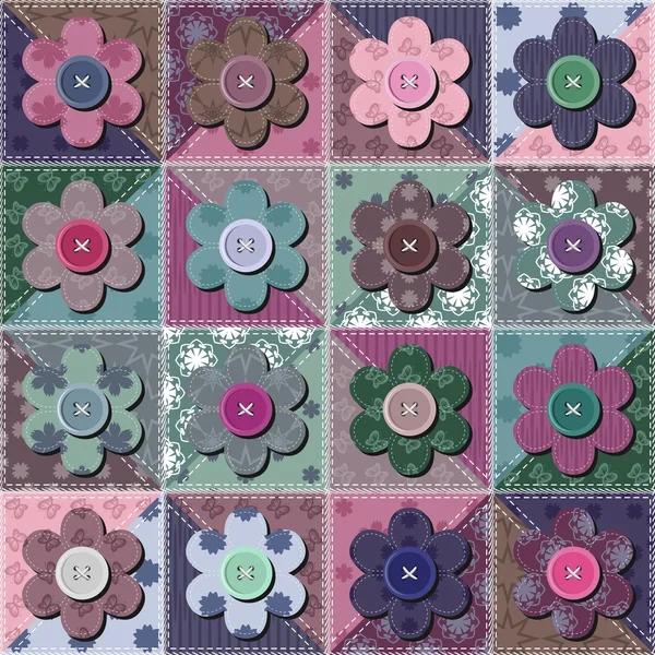 Fond patchwork avec des fleurs — Image vectorielle