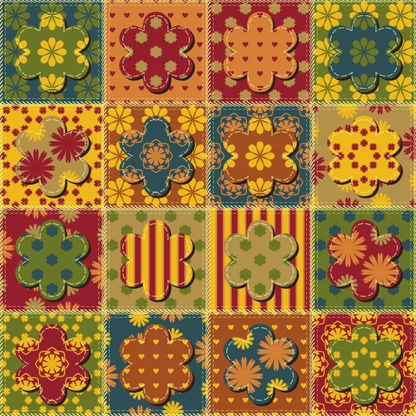 Пэтчворк фон с цветами — стоковый вектор