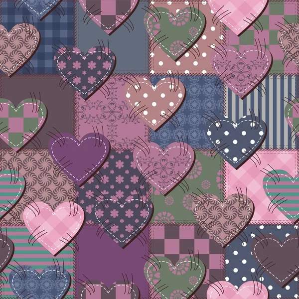 Patchwork pozadí se srdíčky — Stockový vektor