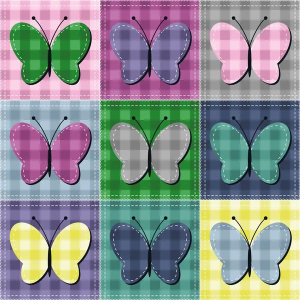 Kelebekler ile patchwork arka plan — Stok Vektör