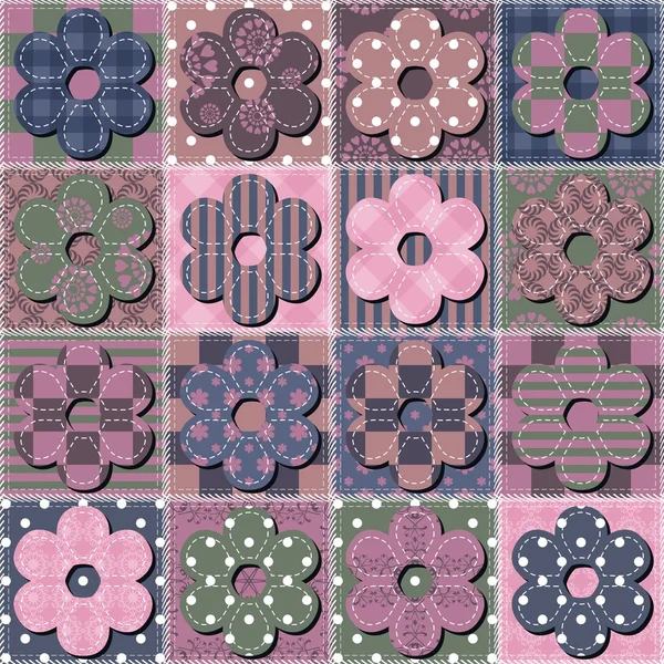 Fond patchwork avec des fleurs — Image vectorielle