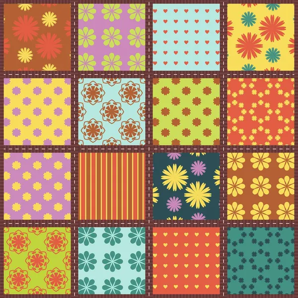 Patchwork achtergrond met verschillende patronen — Stockvector