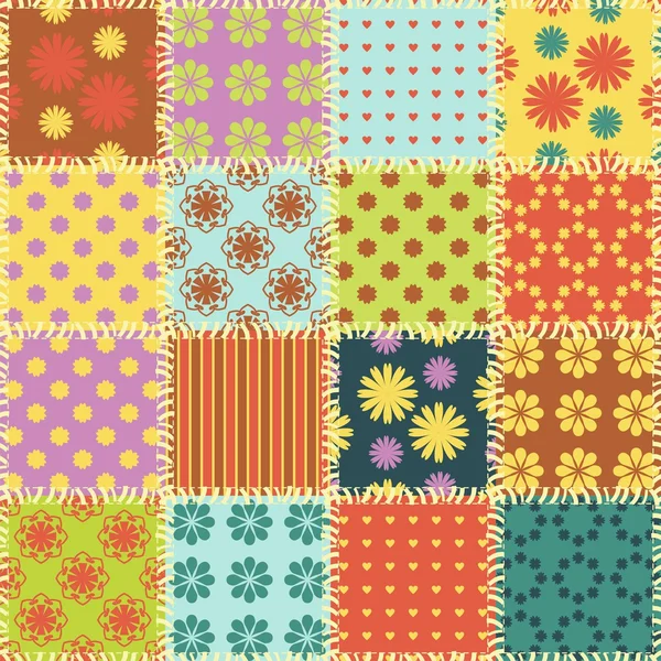 Patchwork fond avec différents modèles — Image vectorielle