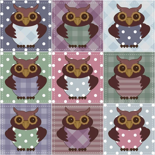 Patchwork background with owls — Stock Vector