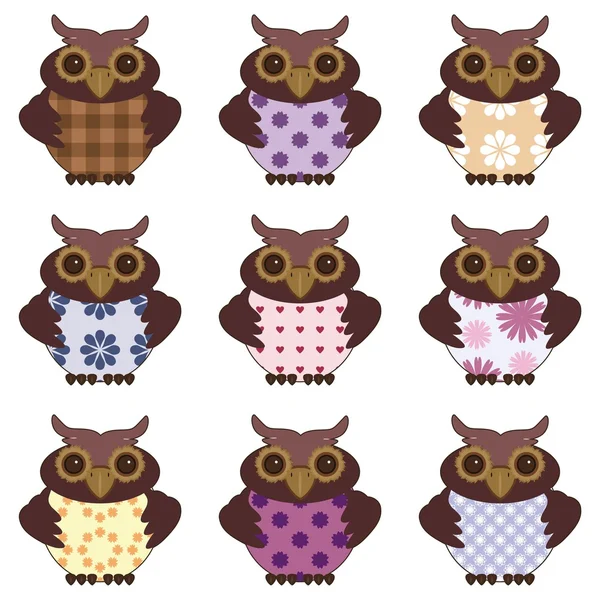 Collection of nice owls — Stock Vector