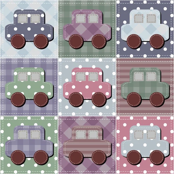 Patchwork fundo com carros — Vetor de Stock