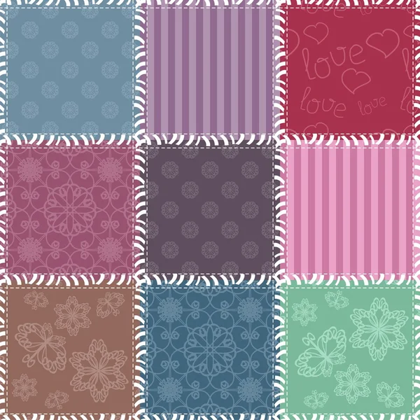 Patchwork background with different patterns — Stock Vector