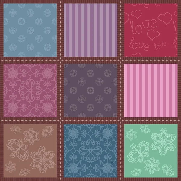 Patchwork background with different patterns — Stock Vector