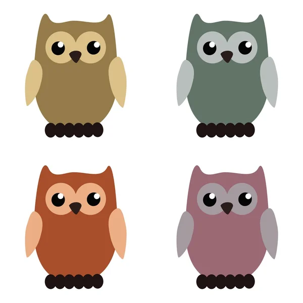 Four nice owls on white — Stock Vector
