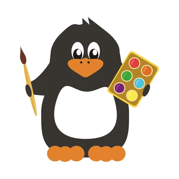 Pinguim bonito com tintas — Vetor de Stock