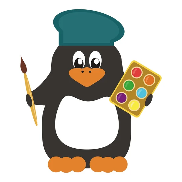 Bonito pingüino con pinturas — Vector de stock