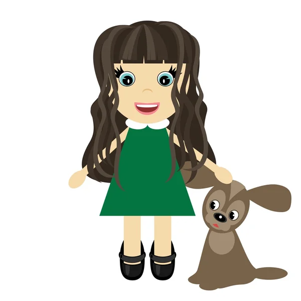 Niza niña con perro — Vector de stock