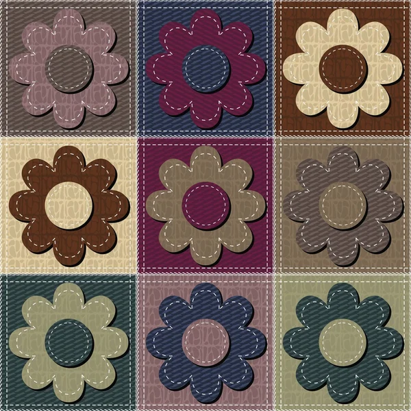 Patchwork-Hintergrund mit Sammelalbum-Blumen — Stockvektor