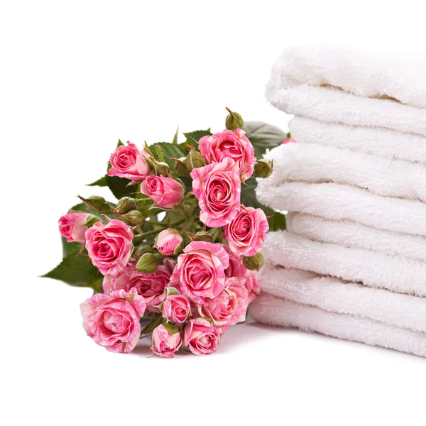 Stack of white terry towels — Stock Photo, Image