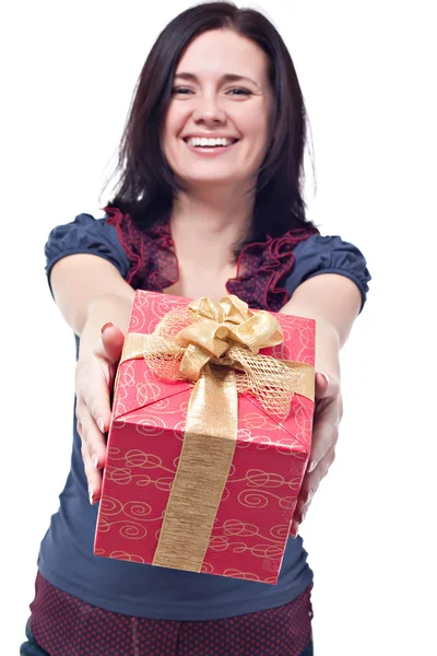 Cheerful women with a present — Stock Photo, Image