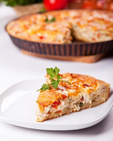 Pedazo de pastel de carne de pollo en el plato —  Fotos de Stock